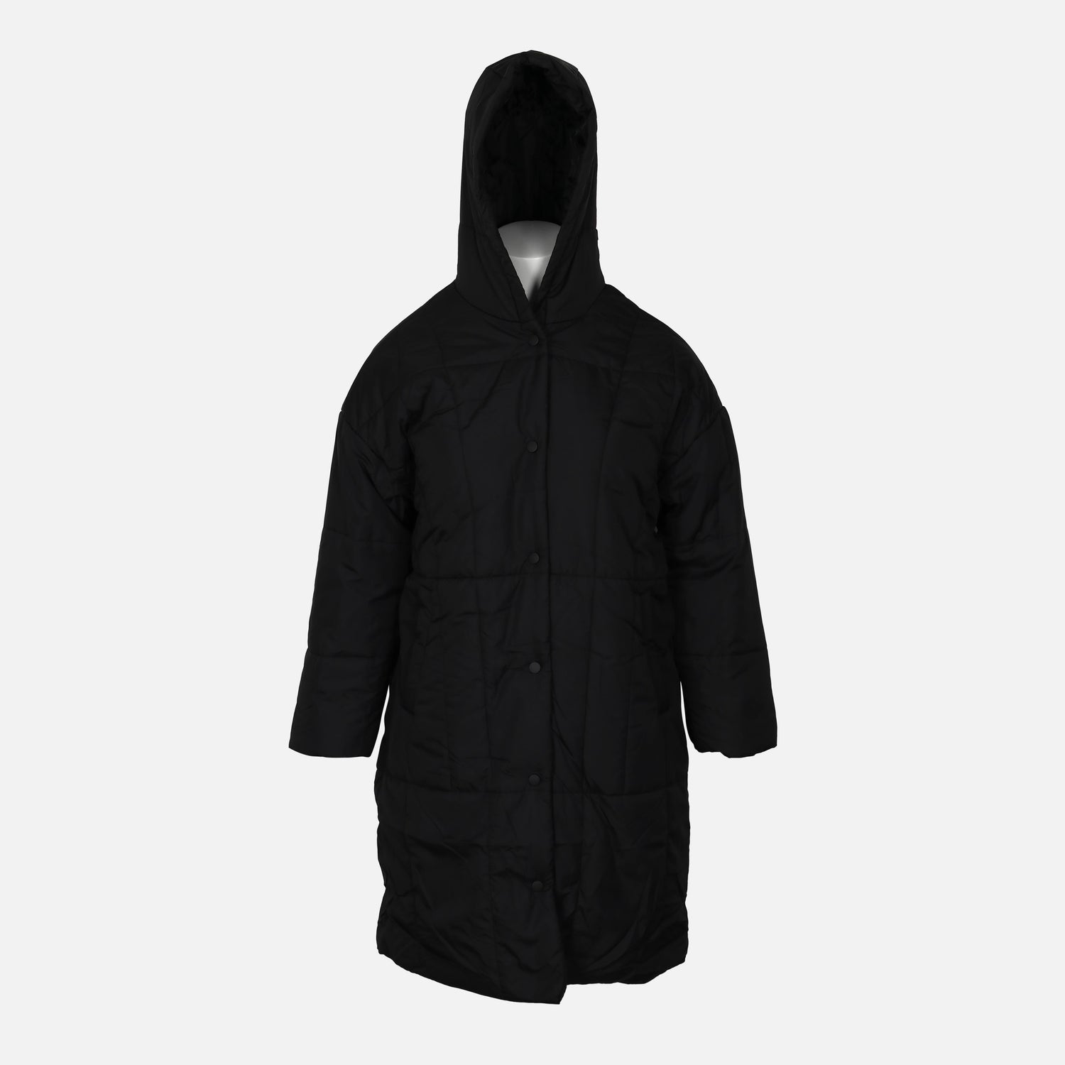 جاكيت نسائي بوفر طويل بغطاء للرأس