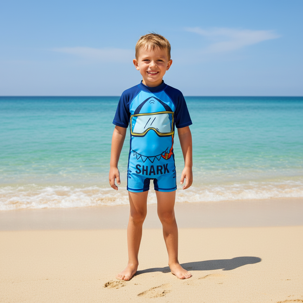 Boys 1 Piece Swimsuit Short Sleeve