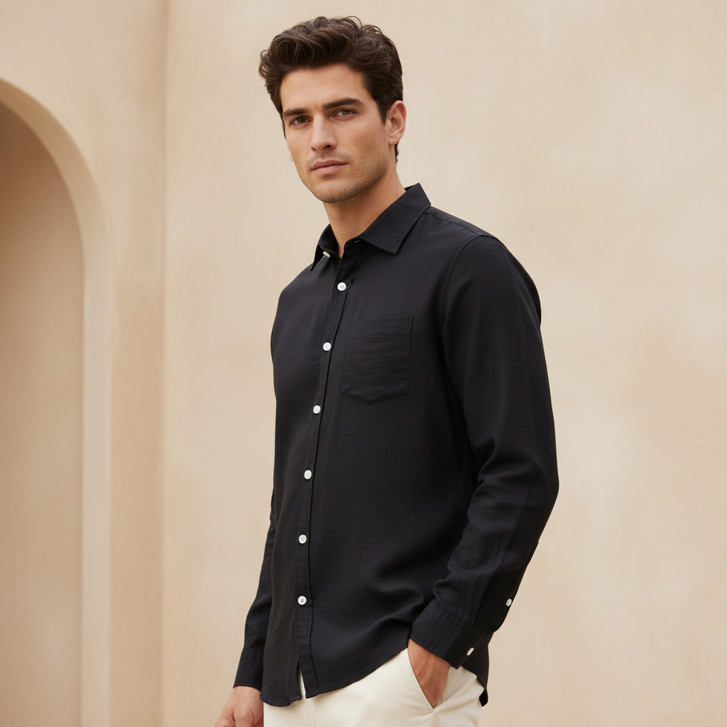 Men Woven Long Sleeve Plain Shirt