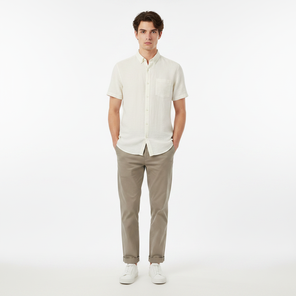 Men Plain Woven Short Sleeve Shirt
