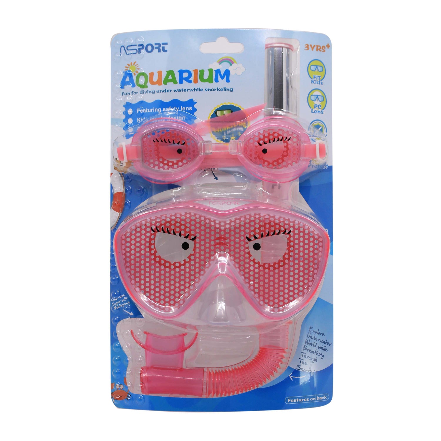 طقم ماسك و نظارة سباحة ( مقاس +3 سنة )