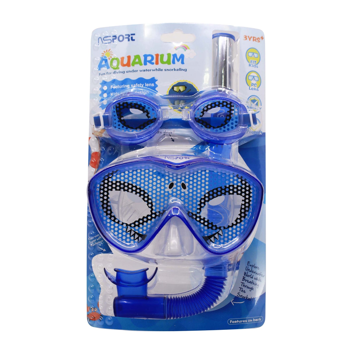 طقم ماسك و نظارة سباحة ( مقاس +3 سنة )