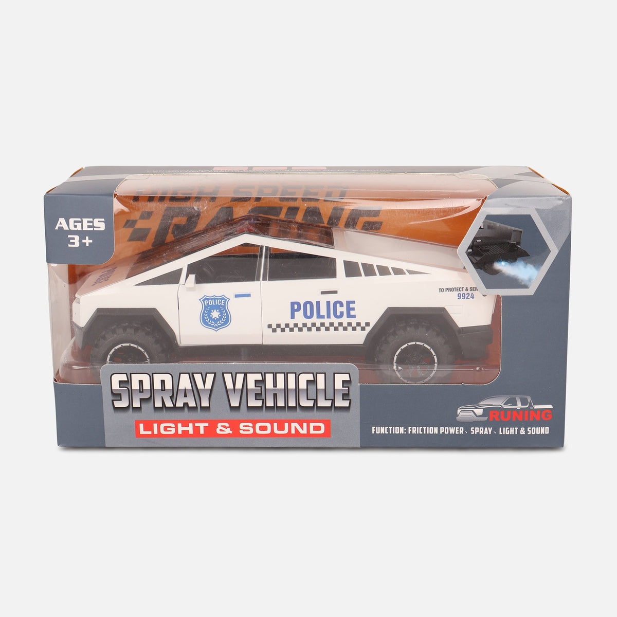 Friction Spray Police Car Toy With Lights Music & Opening Doors