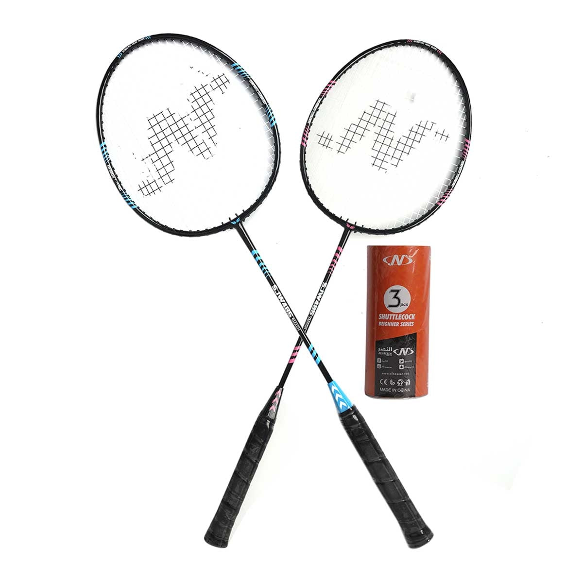 2 JOINT BADMINTON RACKET +3 PLASTIC COCK
