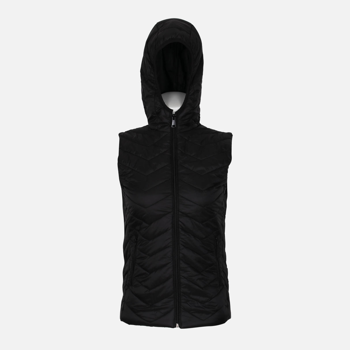 LADIES BASIC PUFFER GILET WITH HOOD