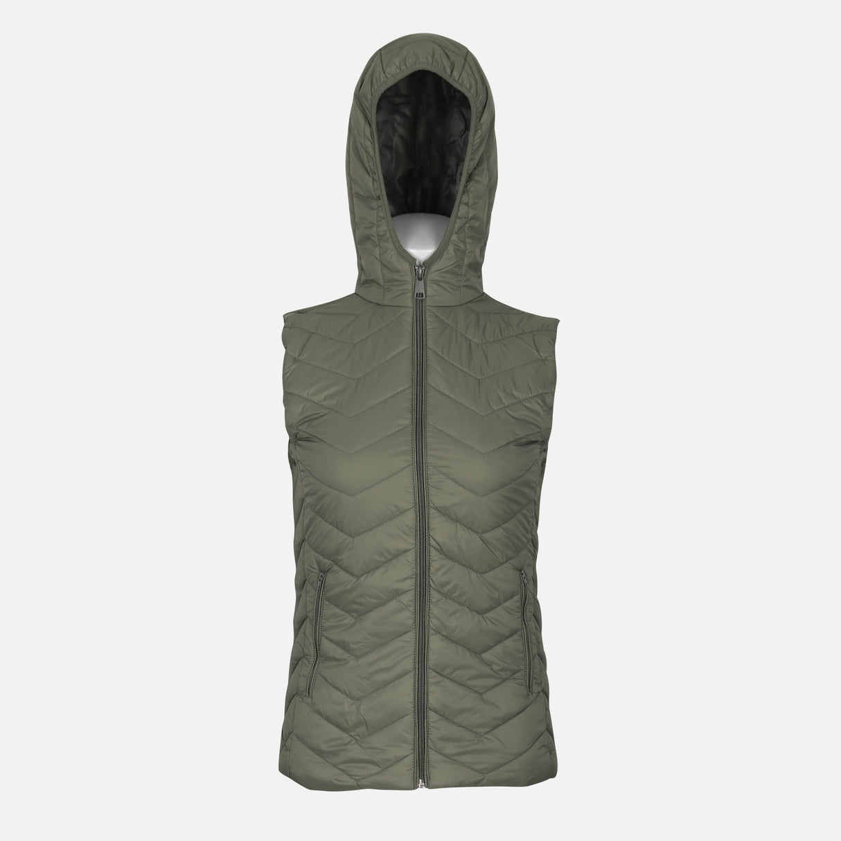 LADIES BASIC PUFFER GILET WITH HOOD