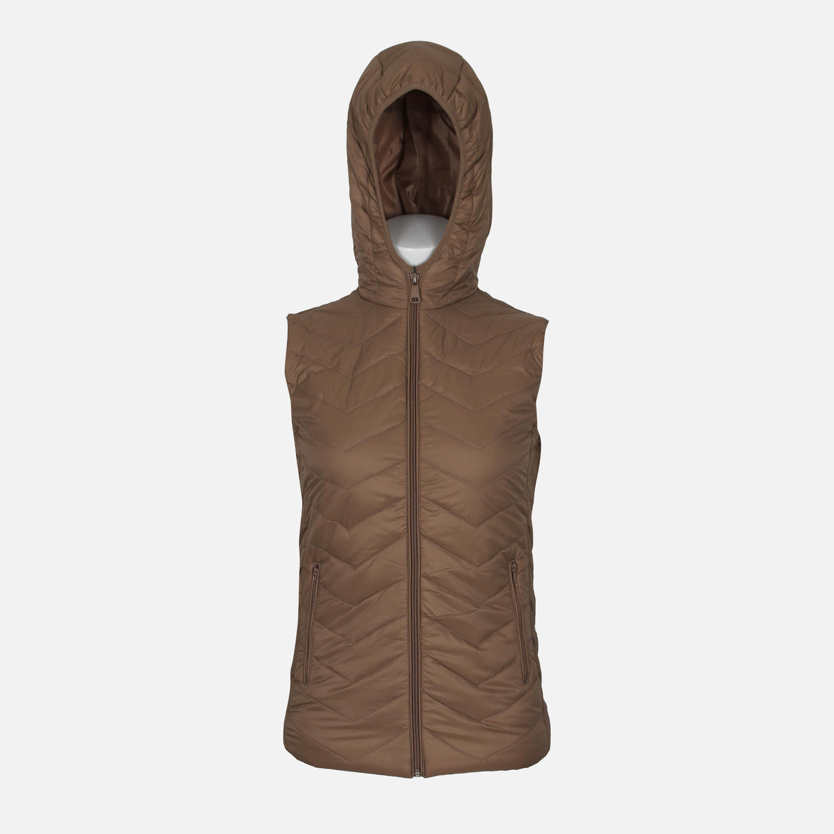 LADIES BASIC PUFFER GILET WITH HOOD