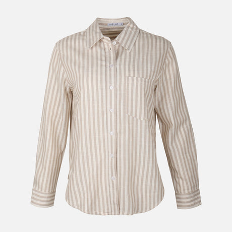 Women Linen Blend Striped Shirt